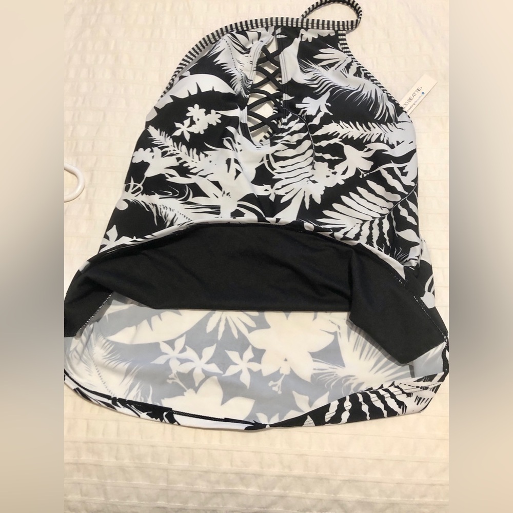 NWT Bleu Rod Beattie Black White Floral Hawaiian Print Tankini Swim Top size 10 - Picture 7 of 11